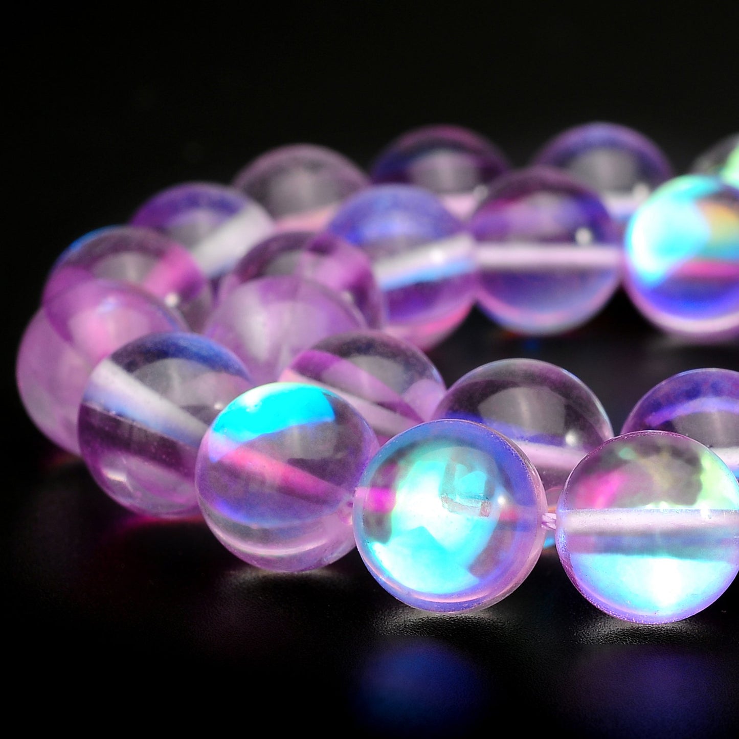 RUBYCA Round Moonstone Crystal Glass Beads Aura Iridescent for Jewelry Making (1 Strand, 12mm, Purple)