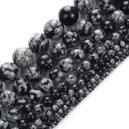 Natural Stone Beads 6mm Snowflake Gemstone Round Loose Beads Crystal Energy Stone Healing Power for Jewelry Making DIY,1 Strand 15"