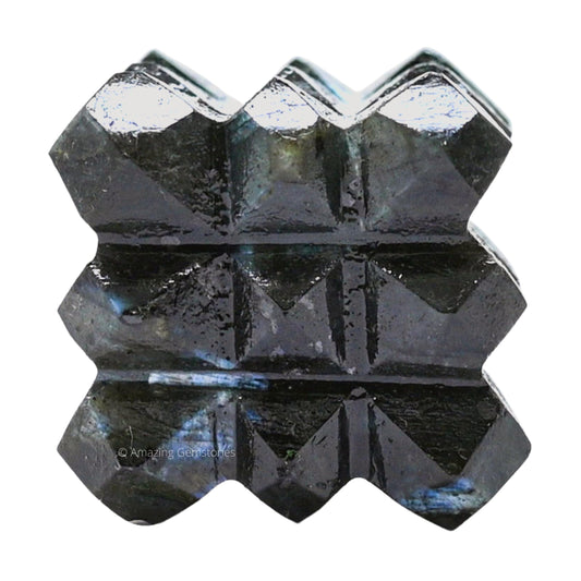 Amazing Gemstone Labradorite Crystal Cube with 54 Pyramid - 1" Mini Lemurian Pyramid Cube Figurine of Natural Stone Pyramid for Meditation, Reiki, Chakra Balancing Vastu Pooja and Crystal Grids