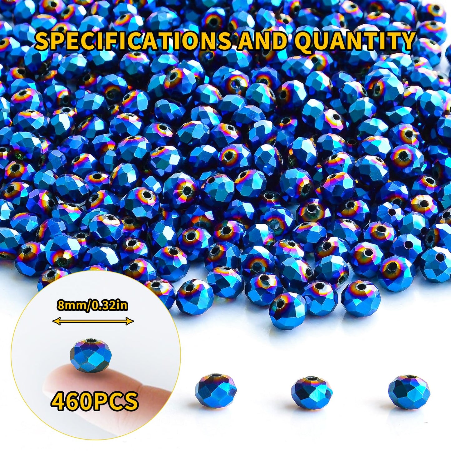 Laopottbeads 460Pcs 8mm Crystal Glass Beads for Jewelry Making Beads for Bracelets Necklace Pendants Making Supplies(Peacock Blue)