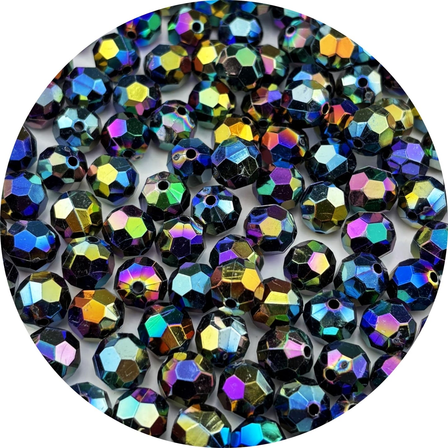 Pinhoollgo 200pcs 10mm Acrylic Faceted Round Beads AB Colors Glossy Acrylic Beads Round Spacer Beads with Hole for DIY Bracelet Necklace Jewelry Making Supplies Handmade Craft(Black AB)