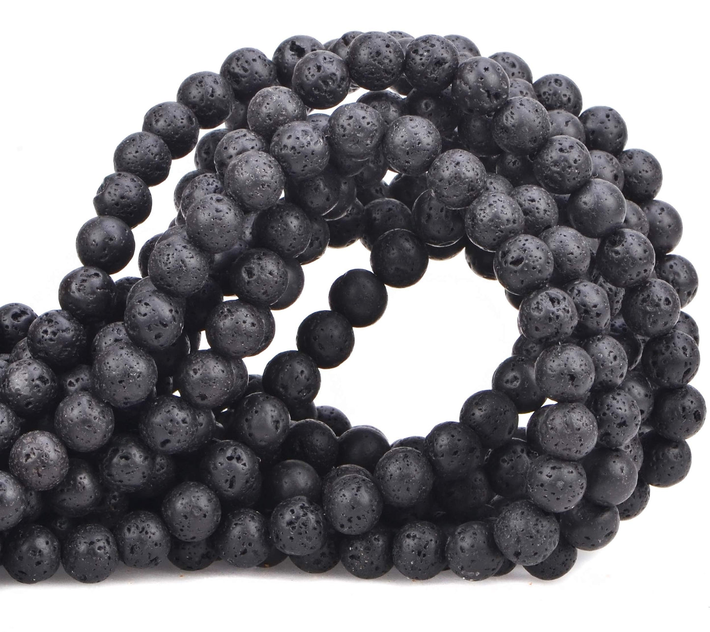 100Pcs Natural Crystal Beads Stone Gemstone Round Loose Energy Healing Beads with Free Crystal Stretch Cord for Jewelry Making (Black Lava, 8MM)