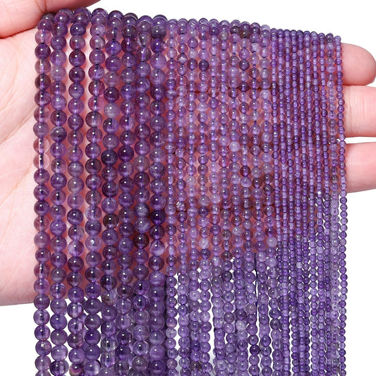 Songxi 90pcs 4mm Amethyst Natural Round Stone Beads for Jewelry Making, Smooth Loose Small Gemstone Beads for Bracelets Necklace, Chakra Stones with Energy Power