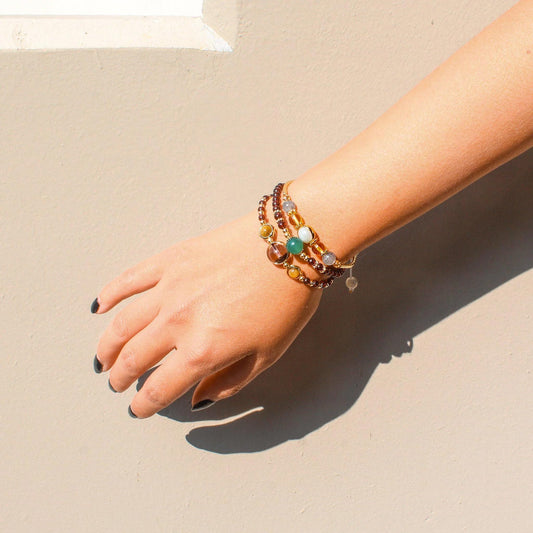 La Meno Energy Stone Bracelet Prosperity Handmade Natural Labradorite Yellow Quartz Sunstone Jade Adjustable Mother's day Birthday