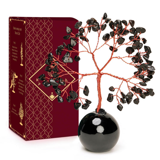 Black Obsidian Crystal Tree of Life Birthday Gifts for Women, Handmade Home Decor, Office, Room Decoration, Reiki Healing Crystal Chakra Tree for Money, Positivity, Good Luck Gifts for Her, Mom & Dad