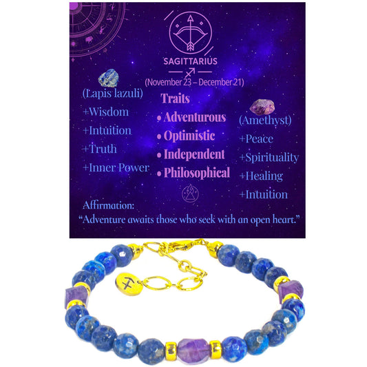 Ayriwoyi Sagittarius Zodiac Bracelet Energy Spiritual Bracelet Lapis Lazuli Amethyst Stone Beads Bracelet with Handmade Astrology Jewelry Gift for Men Women