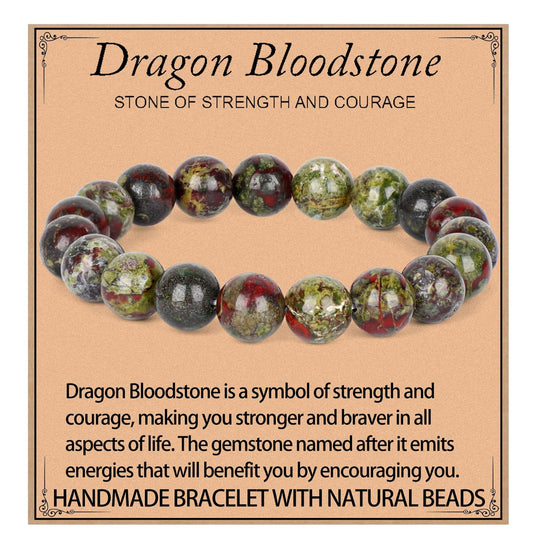 LPBeads Handmade Natural Gemstone Stretch Elastic 10mm Dragon Bloodstone Bracelet Healing Crystal Round Stone Beads Jewelry Gifts for Women Men
