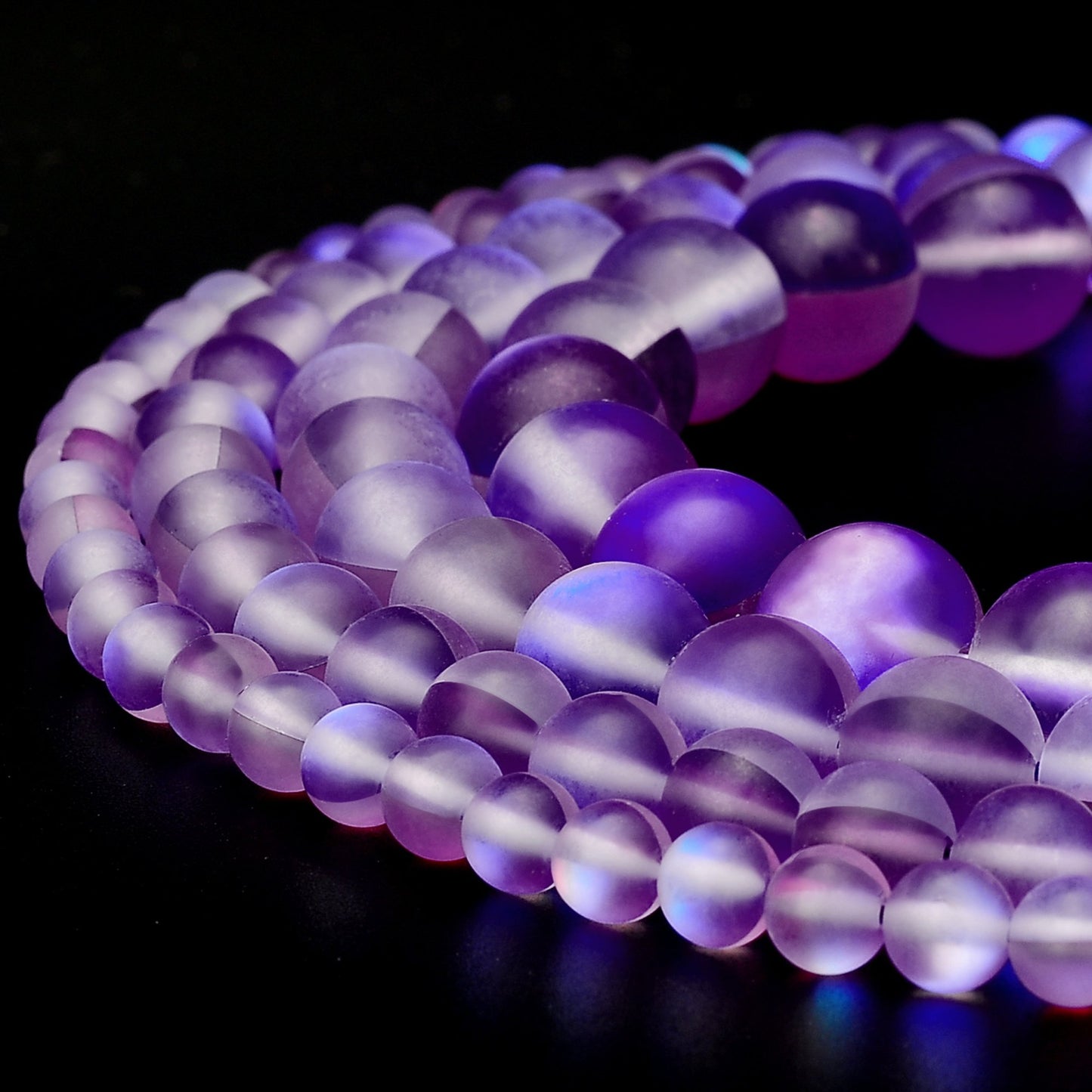 RUBYCA 10mm Round Moonstone Matte Crystal Glass Beads Aura for Jewelry Making Purple, 1 Strand