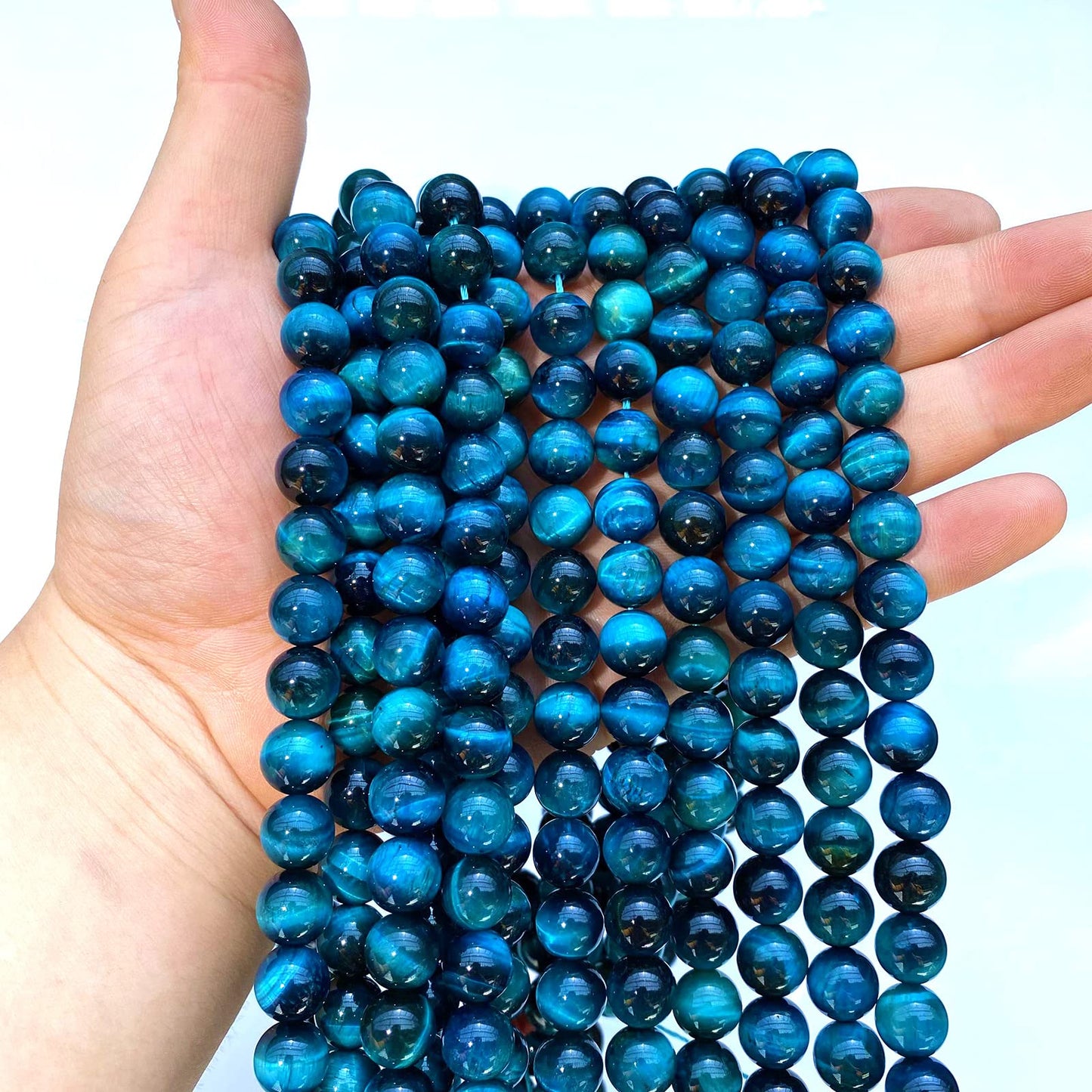 8mm 45PCS Blue Tiger Eye Beads Natural Stone Gemstone Spacer Loose Beads for Jewelry Making DIY Bracelet Semi Precious Beads Strand 15 inches