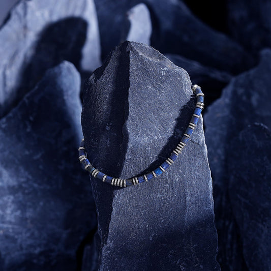 Holamonte Beaded Bracelets for Men, Link Bracelet Matched with Handmade Natural Stone, Adjustable Retractable Cord, Men's Chakra Protection Bracelet Gifts(Blue)
