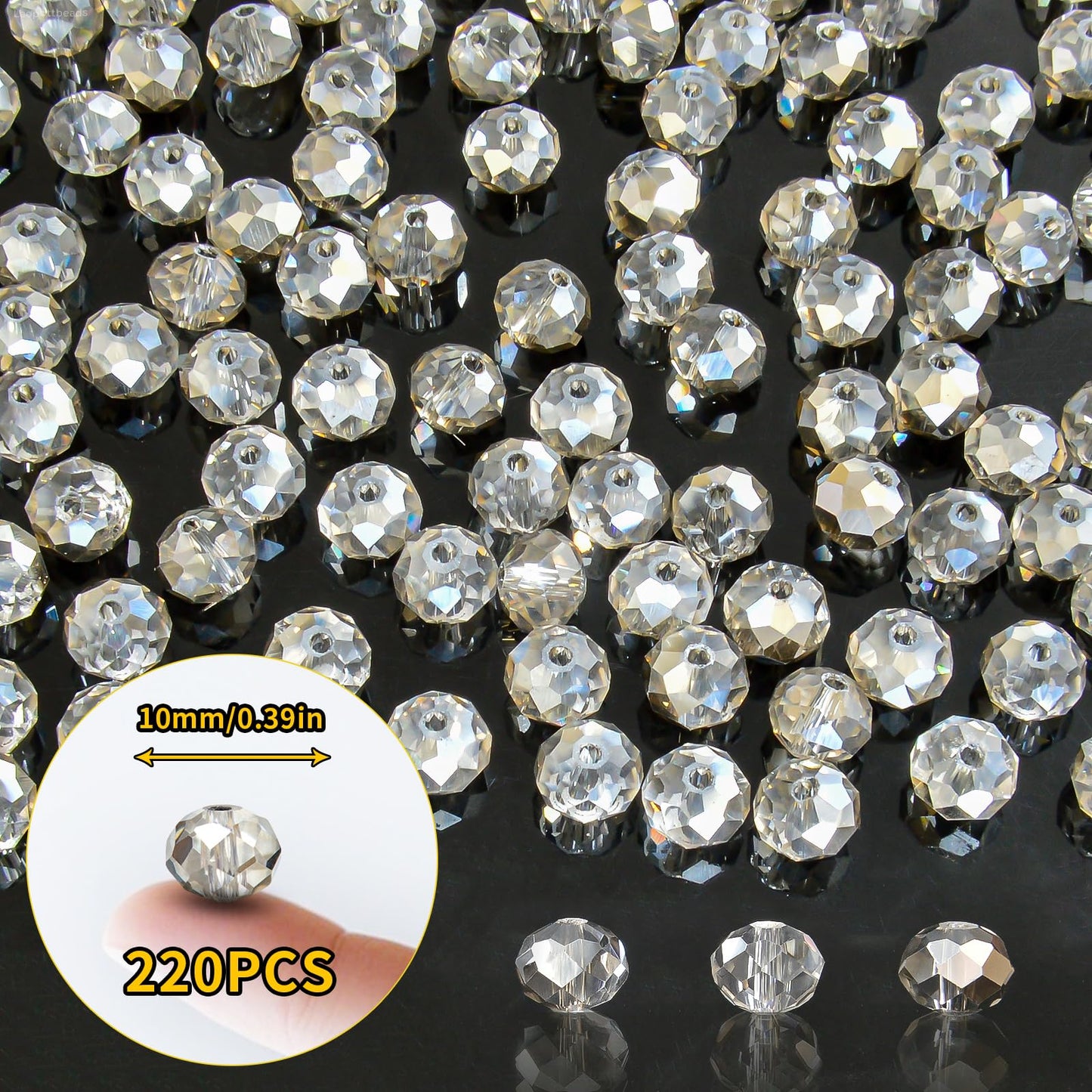 Laopottbeads 220Pcs 10mm Crystal Glass Beads for Jewelry Making Beads for Bracelets Necklace Pendants Making Supplies(Gray)