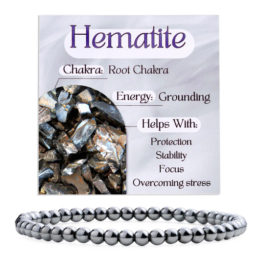 Bivei Hematite - Grounding - 4mm Beaded Bracelets for Women Handmade Semi Precious Natural Stone Stretch Elastic Jewelry Yoga Protection Gifts Small