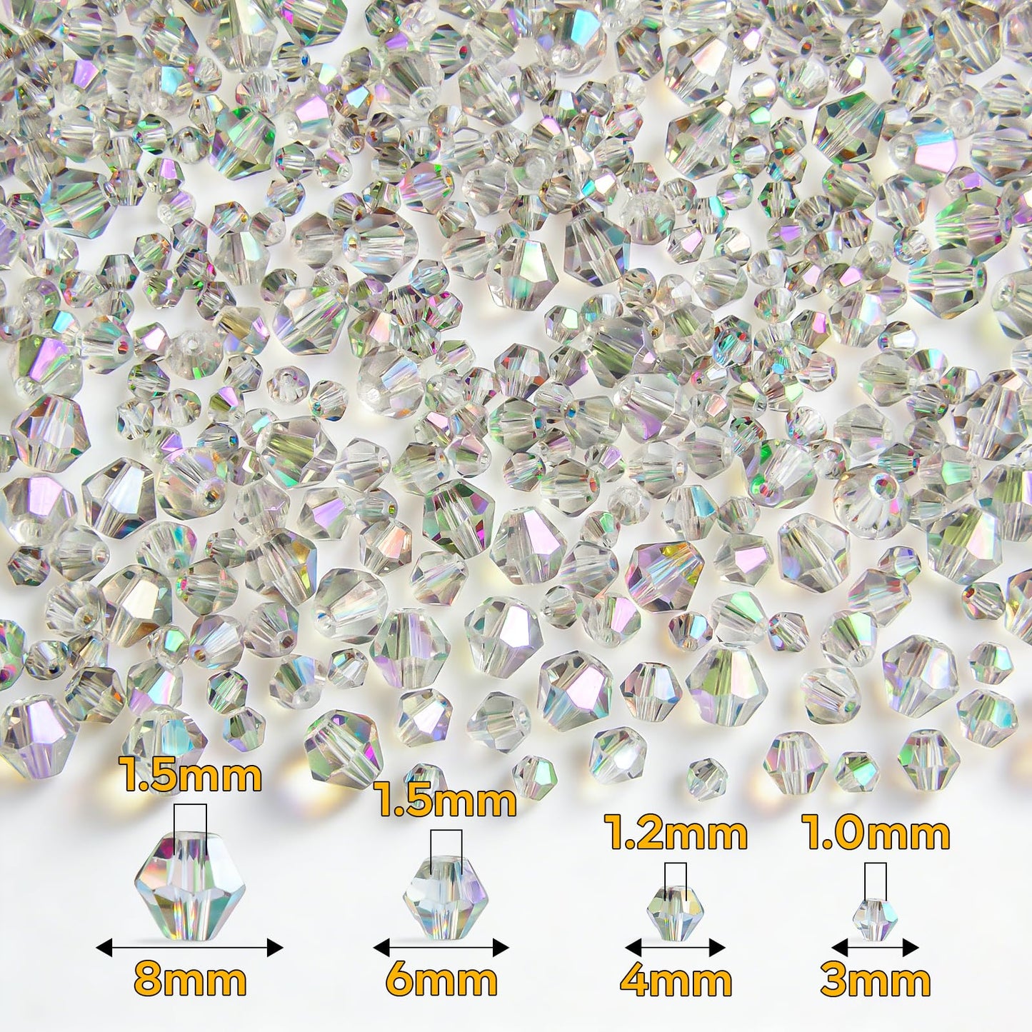 1550PCS Bicone Crystal Glass Beads Set for Jewelry Making, 3mm 4mm 6mm 8mm Sparkling Faceted Beads Sorted by Size for Bracelets, Necklaces, Suncatchers & DIY Crafts(AB Phantom Purple)