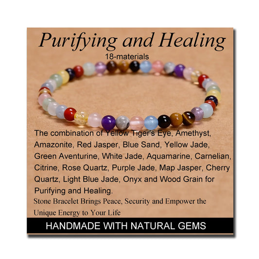 MASSIVE BEADS 18 Materials - Purifying and Healing Handmade Handmade Yoga Stretch Elastic Bracelet Natural Stone Crystal Healing Power Energy Gifts for Unisex Adult 4mm