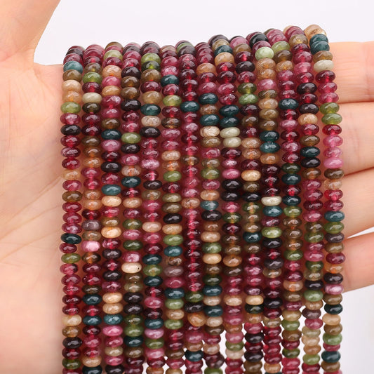 BONNY BOXX 1 Strand (150PCs) Natural 2 * 4mm Colorful Tourmaline Rondelle Beads, Natural Abacus Disk Stone Beads Loose Spacer Gemstone for DIY Bracelet Necklace Jewelry Making