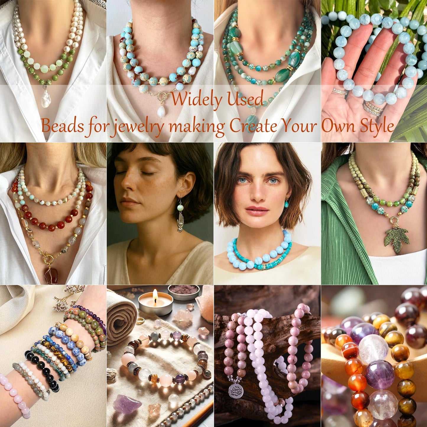 35pcs 10mm Natural Gemstone Beads for Jewelry Making Supplies,White Jade Healing Crystal Polished Round Loose Stone Beads for Bracelet Necklace 15 Inch