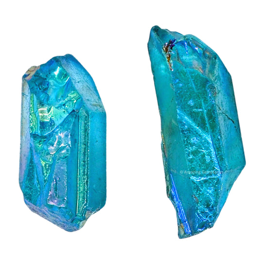 Amazing Gemstone 2 Pieces Aqua Aura Quartz Raw Pencil Points Crystals and Healing Stones, Natural Rocks for Meditation and DIY Raw Point Stones and Crystals