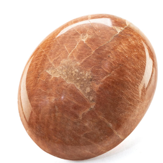 KALIFANO Sunstone Peach Moonstone Palm Stone with Healing & Calming Effects - AAA+ High Energy Piedra de Luna Melocotón Reiki Worry Crystal Used for Emotional Healing (Information Card Included)