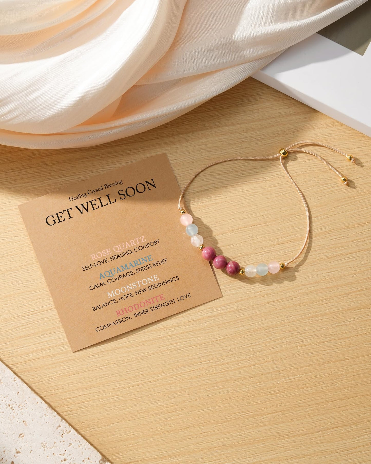 HGDEER Get Well Soon Gifts for Women, Healing Crystals Stones Cards Thinking of You Feel Better After Surgery Encouragement Bracelet