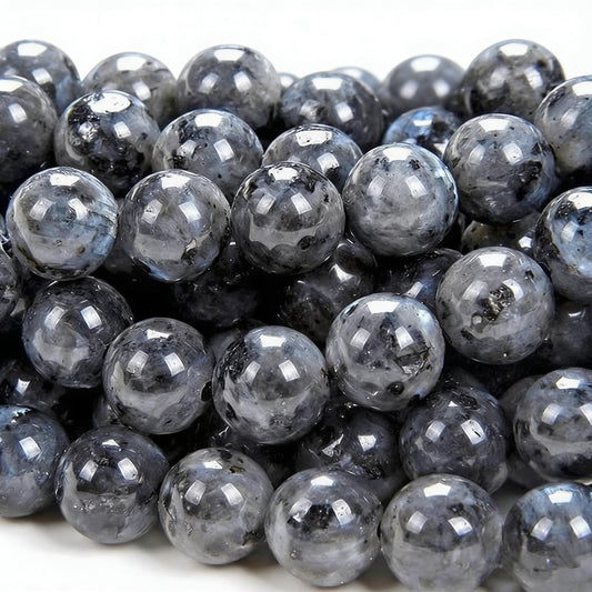 Zenkeeper 108 Pcs Larvikite Beads for Jewelry Making 8 MM Black Larvikite Gemstones Loose Beads for Bracelet Making