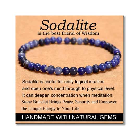 MASSIVE BEADS Blue Sodalite - Stone of Wisdom - Handmade Yoga Stretch Elastic Bracelet Natural Stone Crystal Healing Power Energy Gifts for Unisex Adult 4mm