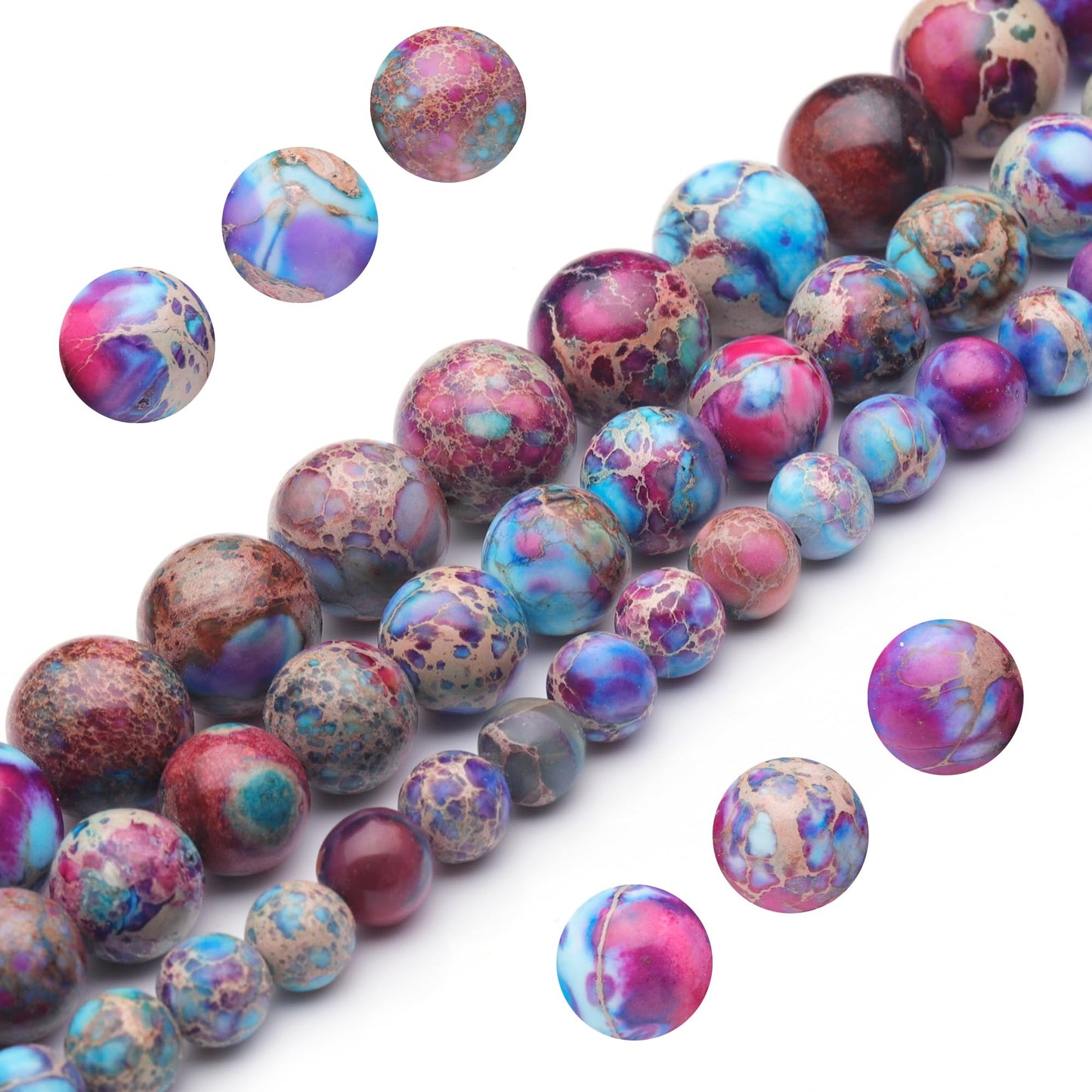 Youngbling Natural Gemstone Beads for Jewelry Making,6mm Purple-red Imperial Jasper Polished Round Smooth Stone Beads for Bracelet Necklace 15 Inch