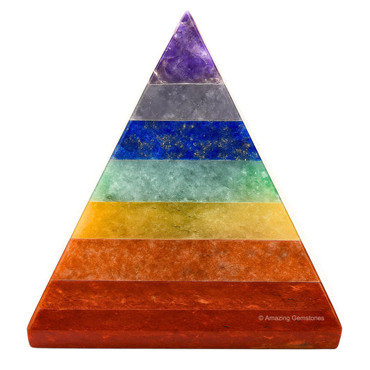Amazing Gemstone Chakra Pyramid Crystal Healing Stones - 1" Great Pyramid Figurine of Natural Stone Pyramid for Meditation, Reiki, Chakra Balancing and Crystal Pyramids Grid