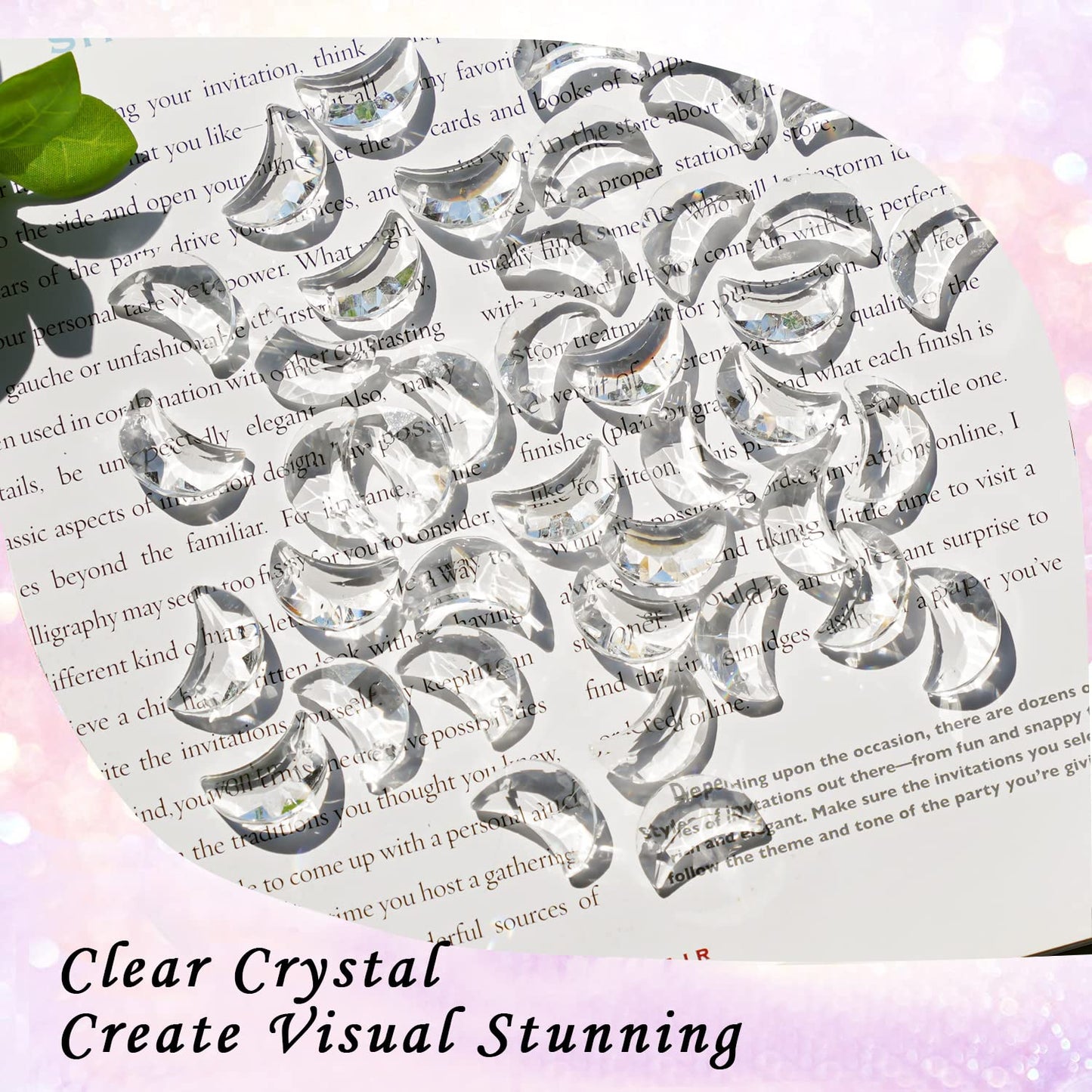 H&D HYALINE & DORA 50pcs 20mm Moon Shapes Crystal Pendant Suncatchers for Jewelry Making Bulk lot Necklace Earrings Bracelet Craft Findings Crystal Prisms for Chandeliers(Clear)