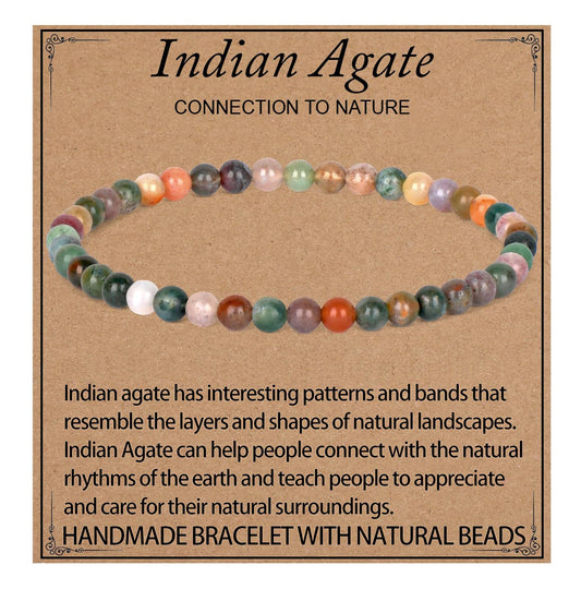 LPBeads Handmade Natural Gemstone Stretch Elastic 4mm Indian Agate Bracelet Healing Crystal Round Stone Beads Jewelry Gifts for Women Men