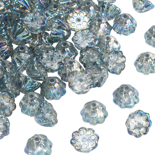 LiQunSweet 100 Pcs Transparent Crystal Glass Beads AB Color Plated Flower Lotus Pod Beads for Jewelry Making Bracelets Necklace Earrings