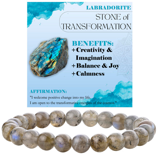 Labradorite - Transformation - 8mm Beaded Bracelets for Women Handmade Semi Precious Natural Stone Stretch Elastic Jewelry Yoga Protection Gifts