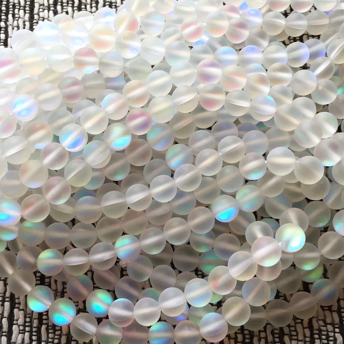 Asingeloo 38PCS 10mm Natural Mystic Aura Quartz Gemstone Frosted Matte Titanium White Rainbow Round Loose Beads 15 inch Full Strand