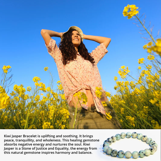 ANAYA AGATE Kiwi Jasper Bracelet, Natural Healing Crystal Bracelet for Women and Men, 8mm Round Beaded Bracelet for Spiritual, Protection, Positive Energy, Elastic Adjustable Size Gemstone Bead Bracelet