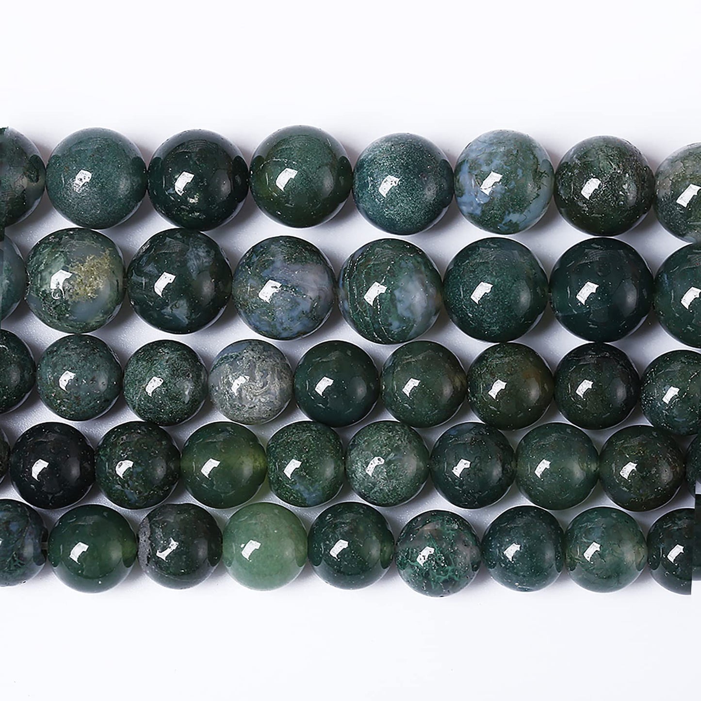 10MM 36PCS Natural Stone Green Moss Agate Round Loose Beads for Jewelry Making DIY Bracelet Necklace