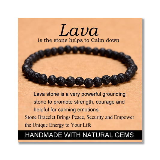 MASSIVE BEADS Black Lava - Stone of Calm - Handmade Yoga Stretch Elastic Bracelet Natural Stone Crystal Healing Power Energy Gifts for Unisex Adult 4mm