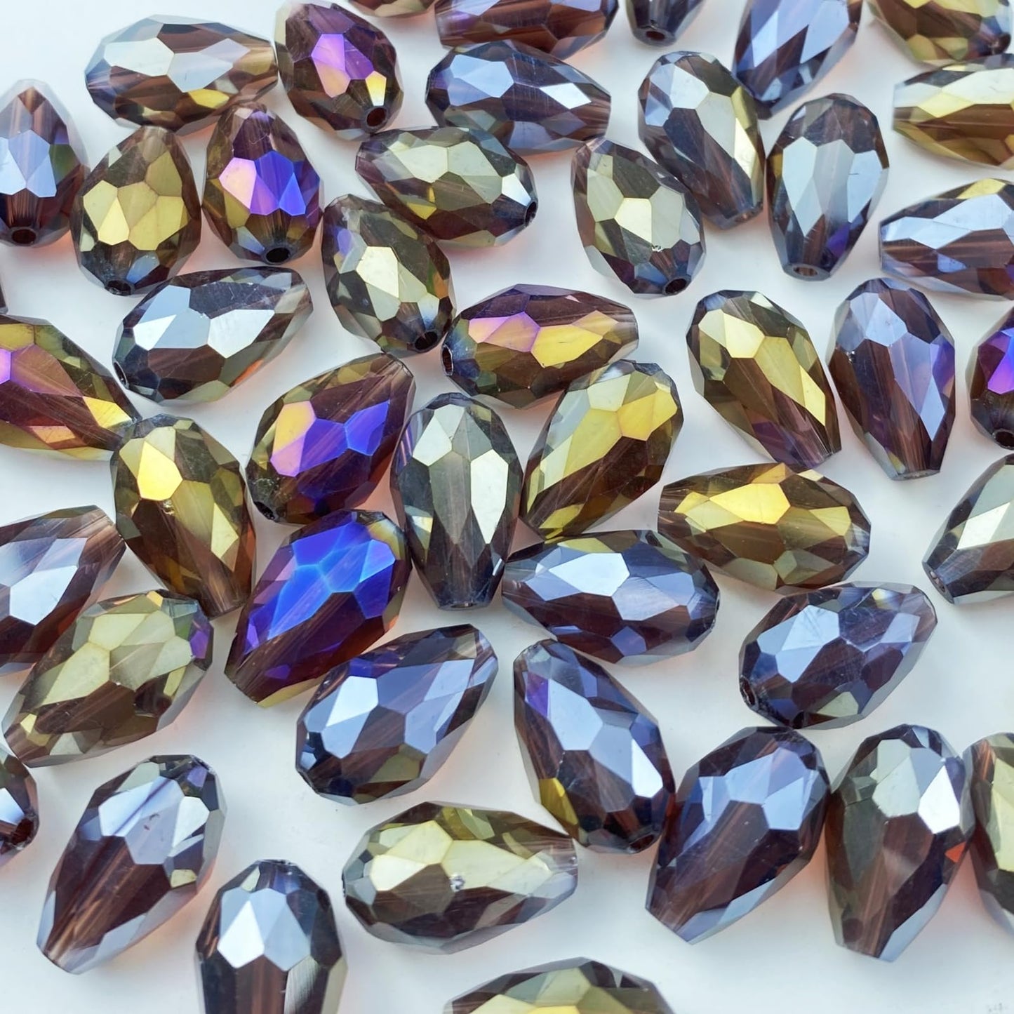 Honkoolly 100pcs 8x12mm Teardrop Crystal Glass Beads Vertical Hole Faceted Glass Teardrop Spacer Beads for Bracelets Necklace Earring DIY Jewelry Making Craft(Purple AB)