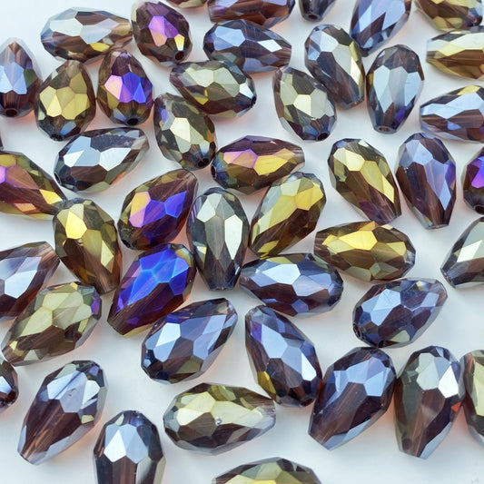 Honkoolly 50pcs 10x15mm Teardrop Crystal Glass Beads Vertical Hole Faceted Glass Teardrop Spacer Beads for Bracelets Necklace Earring DIY Jewelry Making Craft(Purple AB)