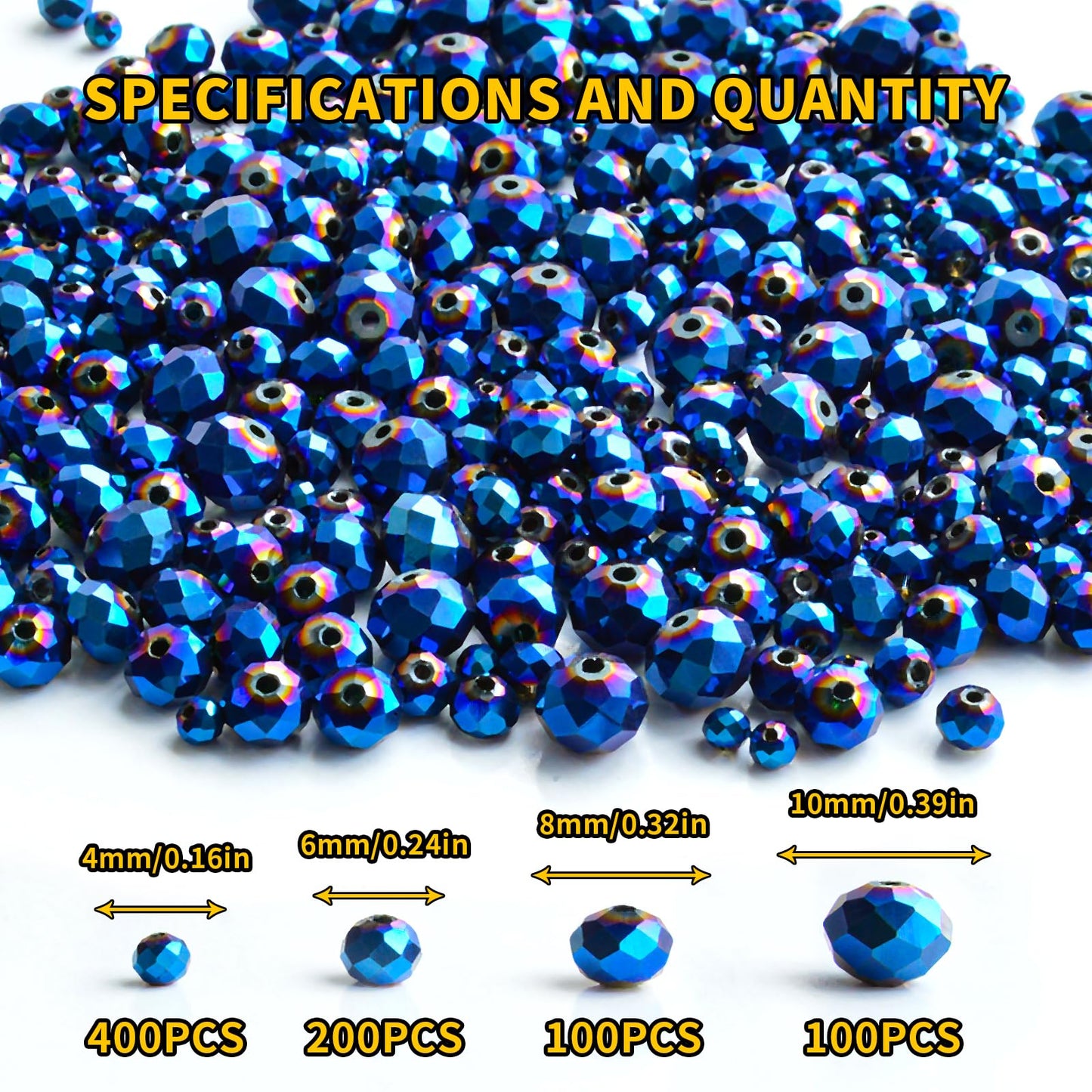 Laopottbeads 800Pcs 4/6/8/10mm Crystal Glass Beads for Jewelry Making Beads for Bracelets Necklace Pendants Making Supplies(Peacock Blue)