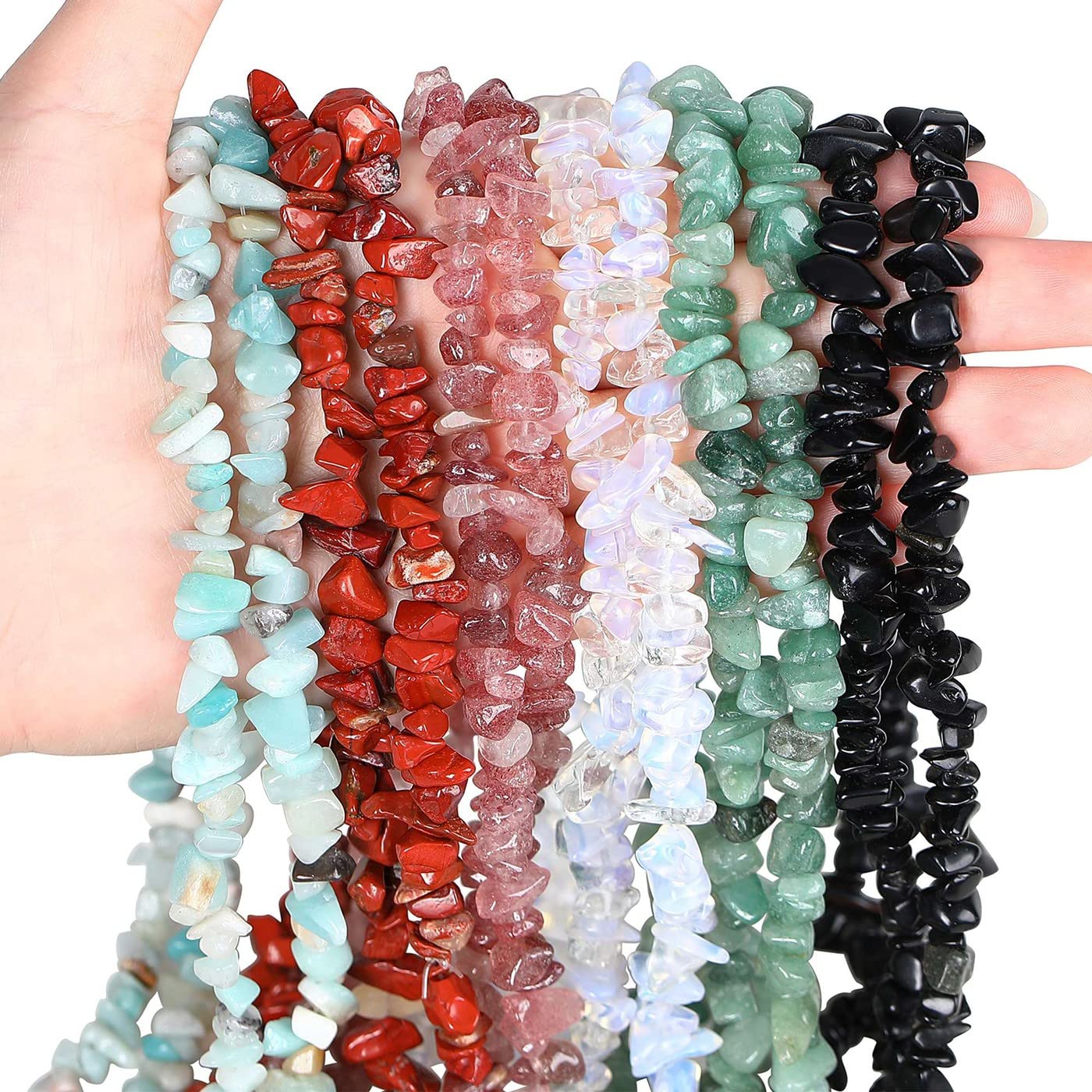 LAIDANLA Strawberry Quartz 400pcs Natural Chip Stone Beads 5-8mm Healing Crystal Irregular Gemstones Drilled DIY Loose Rocks Bead Crystal for Bracelet Earrings Necklace Jewelry Making Crafting