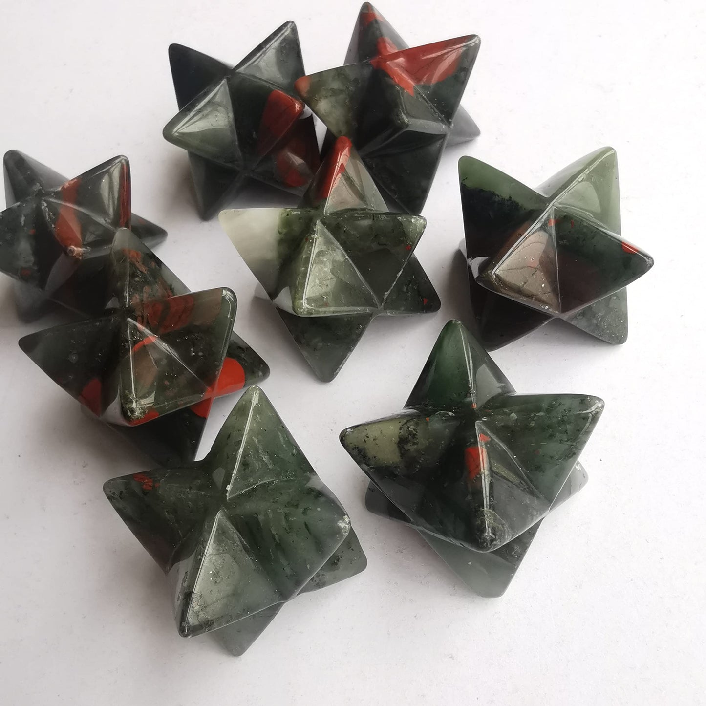 Loveliome Natural Africa Bloodstone Merkaba Crystal Protection Sacred Meditation Energy Generator Healing Chakra Six-Pointed Star 1 Inch