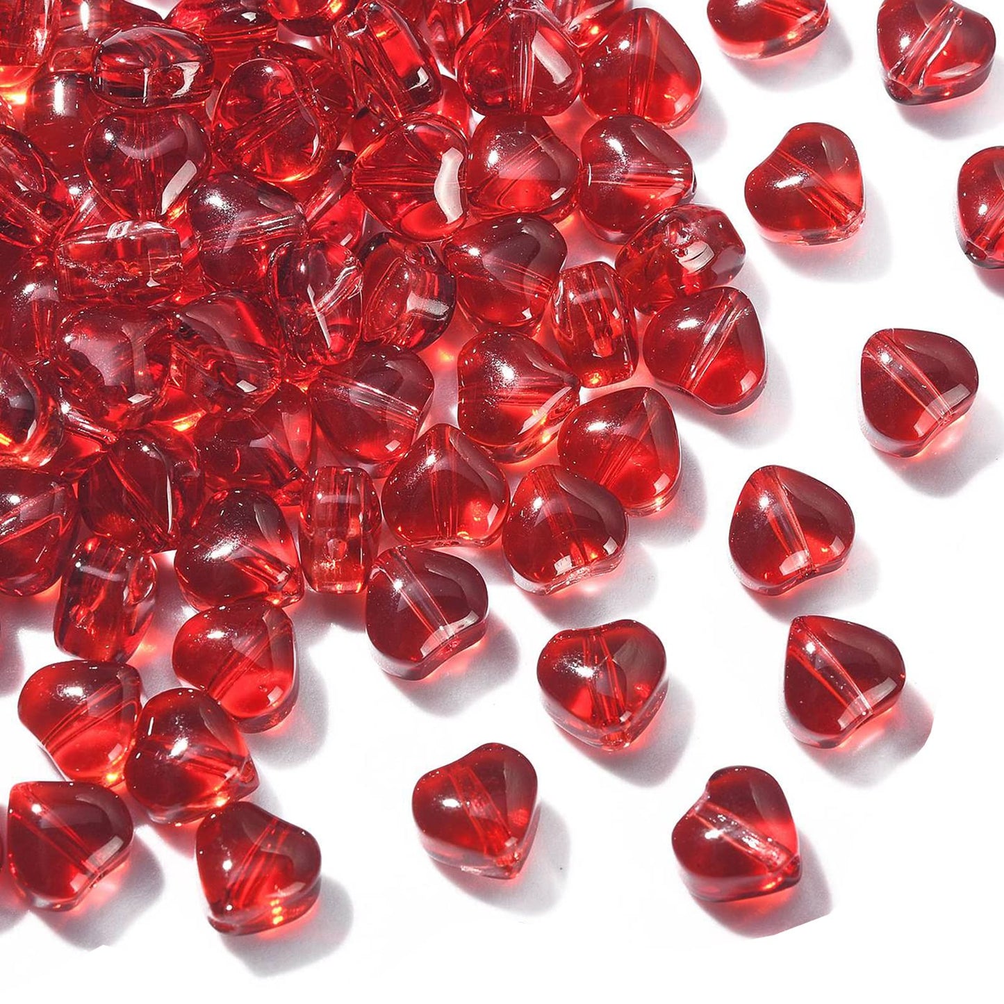 LiQunSweet 100 Pcs Handmade Lampwork Glass Crystal Beads Red Sweet Heart Loose Beads for Jewelry Making