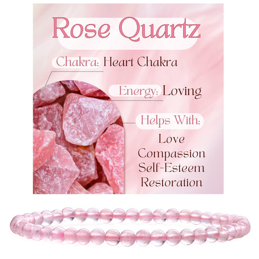 Bivei Rose Quartz - Loving - 4mm Beaded Bracelets for Women Handmade Semi Precious Natural Stone Stretch Elastic Jewelry Yoga Protection Gifts