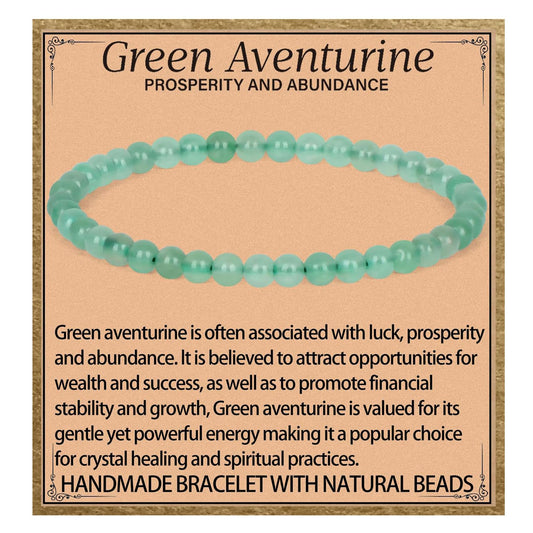 LPBeads Handmade Natural Gemstone Stretch Elastic 4mm Green Aventurine Bracelet Healing Crystal Round Stone Beads Jewelry Gifts for Women Men