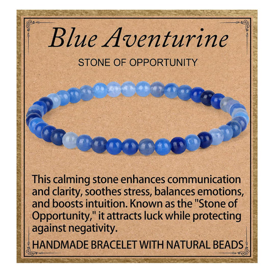 LPBeads Handmade Natural Gemstone Stretch Elastic 4mm Blue Aventurine Bracelet Healing Crystal Round Stone Beads Jewelry Gifts for Women Men