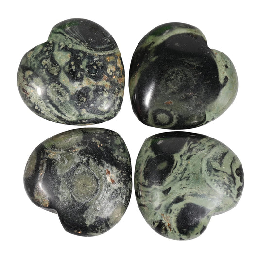 Loveliome 4 Pcs Natural Kambaba Jasper Love Heart Pocket Stone Healing Chakra Worry Stone(1 Inch)