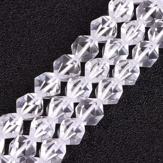 GEM-Inside Natural 8mm White Clear Quartz Gemstone Loose Beads Faceted Cambay Crystal Energy Stone Power for Jewelry Making 15"