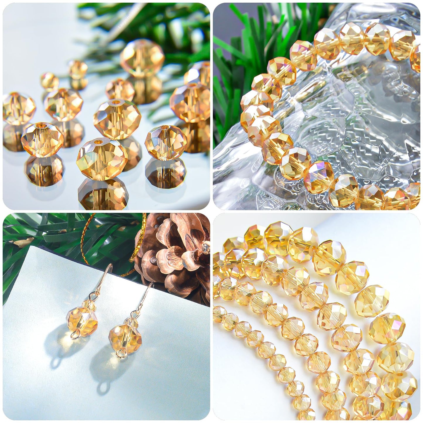 Laopottbeads 220Pcs 10mm Crystal Glass Beads for Jewelry Making Beads for Bracelets Necklace Pendants Making Supplies(Gold Champagne)