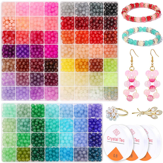 shynek 2100 Pieces 8mm Round Glass Beads for Bracelets, 84 Colors Crystal Glass Beads for Jewelry Making and DIY Crafts