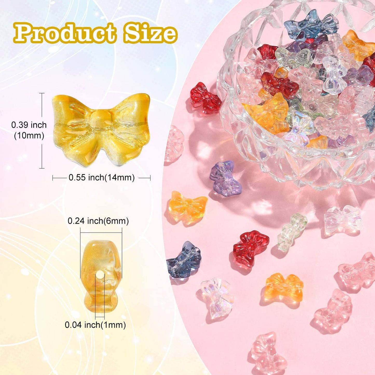 LiQunSweet 100 Pcs Handmade Lampwork Bowknot Beads Crystal Glass Beads for Women DIY Craft Bracelet Earring Necklace Jewelry Making