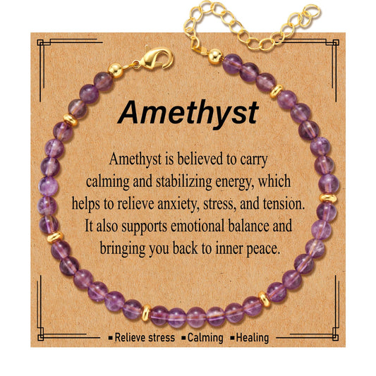 Kenailw Amethyst Crystal Bracelet Purple Gifts for Women Anxiety Relief Items Natural Stone Amethyst Beads Jewelry